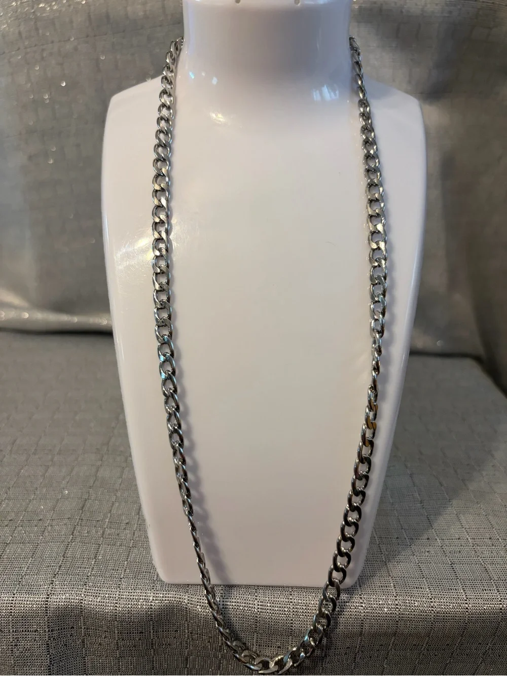 Classic Silver-Tone Curb Chain Necklace
